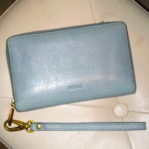 Fossil Wristlet Rare Blue Green Color Leather Perfect